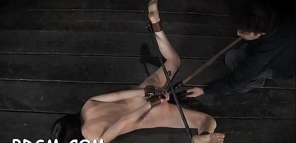  Bounded beauty is leaking wet from her sexy torture